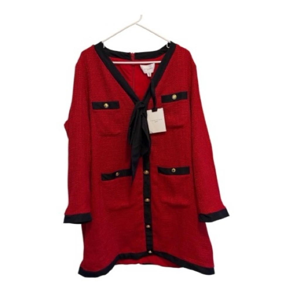 Pomander Place Red Tweed Bow Mini Dress 3X | NWT Contrast Trim - Picture 7 of 15